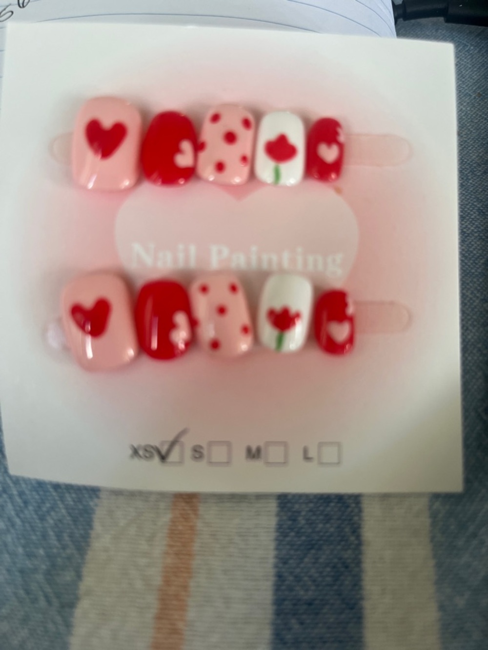 XS Women’s Red & Pink Heart and Flower Press-On Nail Set